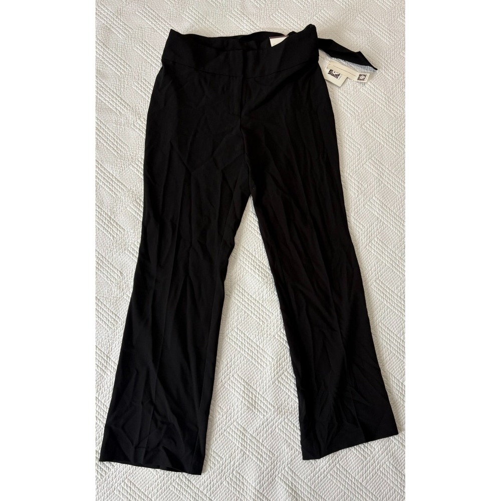 Anne Klein Women's Black Trousers Leg Crease Belted Lion Crest Size 6 NWT Career